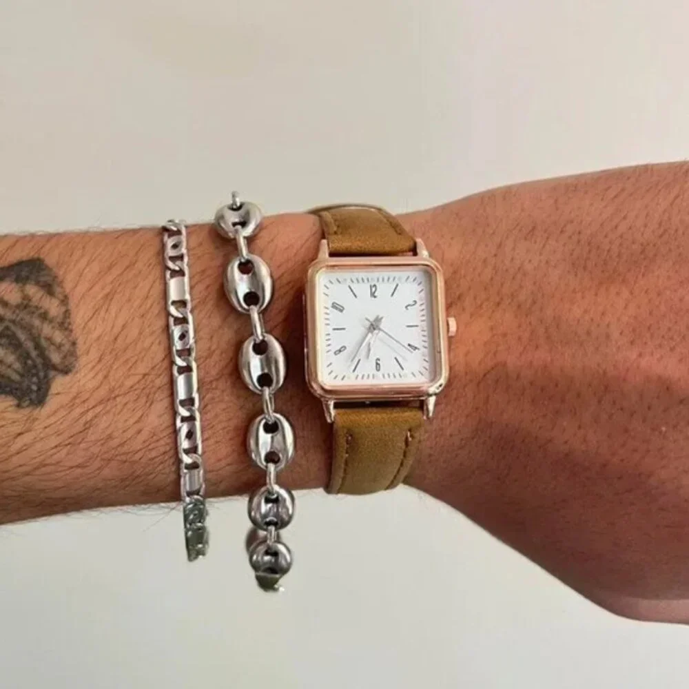 brown old money luxury square leather watch - Picture 7 of 8